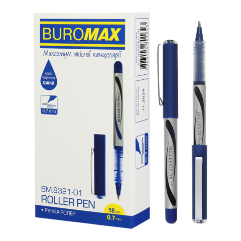 Ручка ролер 0.7 мм, синій, BUROMAX, BM.8321-01